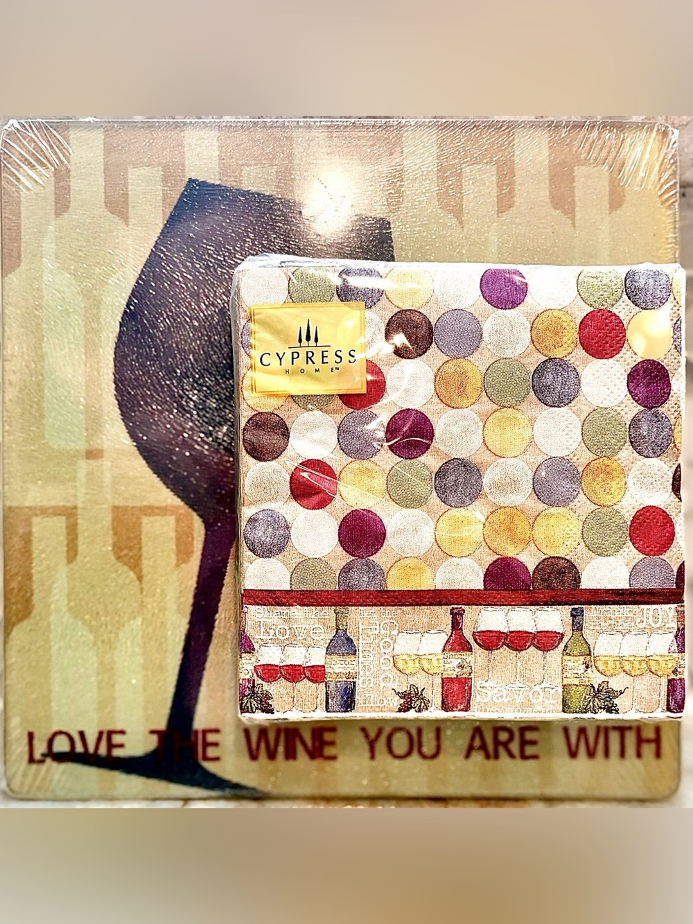 NWT! 🍷 Glass Cheese Plate & 20 Matching Napkins